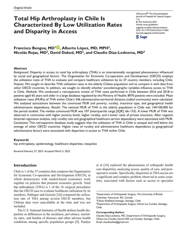 Total hip arthroplasty utilization rates in Chile