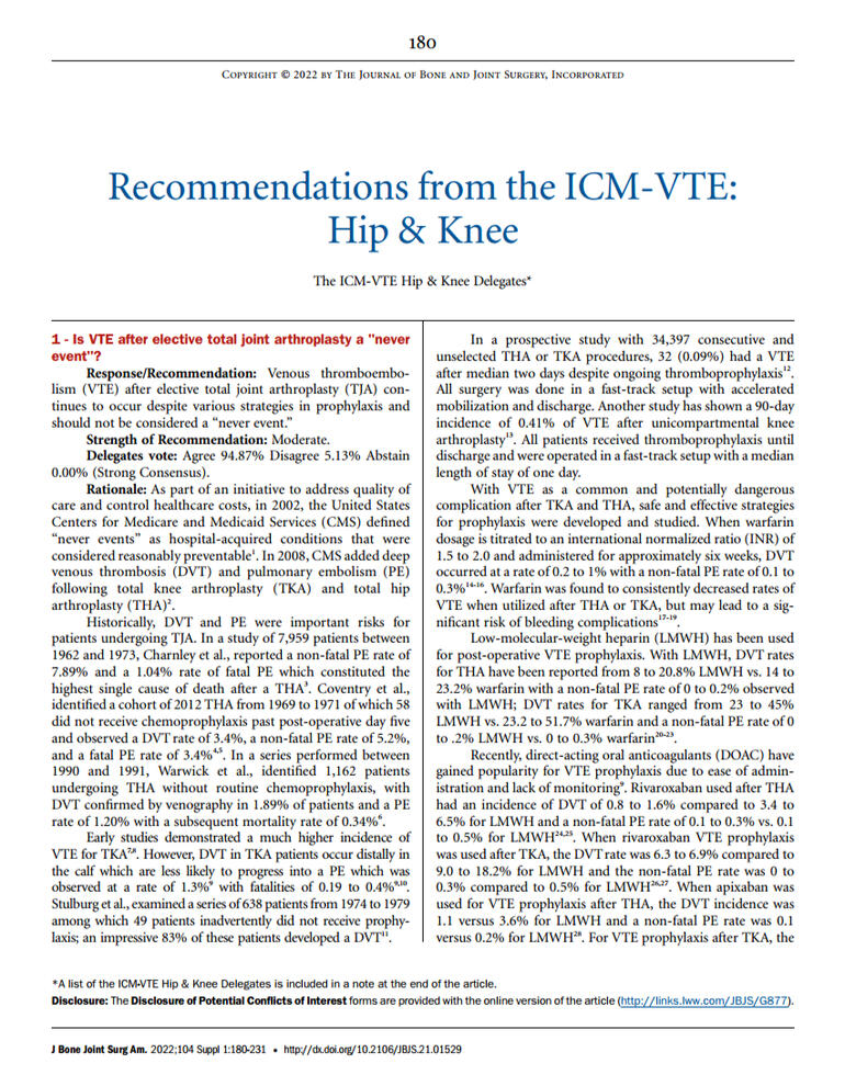 International Consensus Meeting on VTE